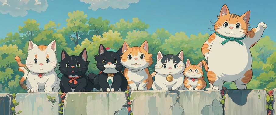 【森灵物语】治愈系猫咪壁纸｜3440×1440青苔色域与动态渲染技术解析
