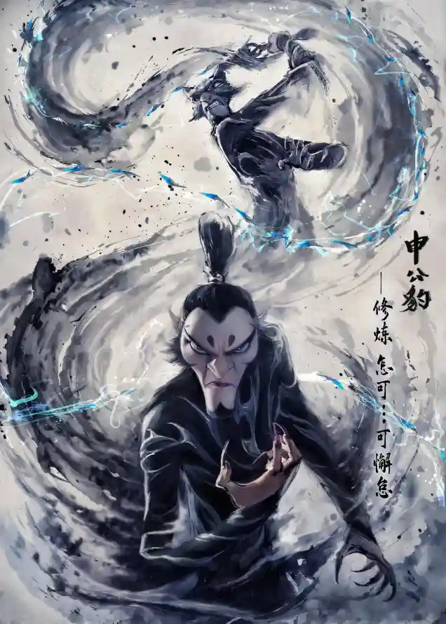 暗黑系申公豹水墨风壁纸,动态能量场特效,WordPress主题适配