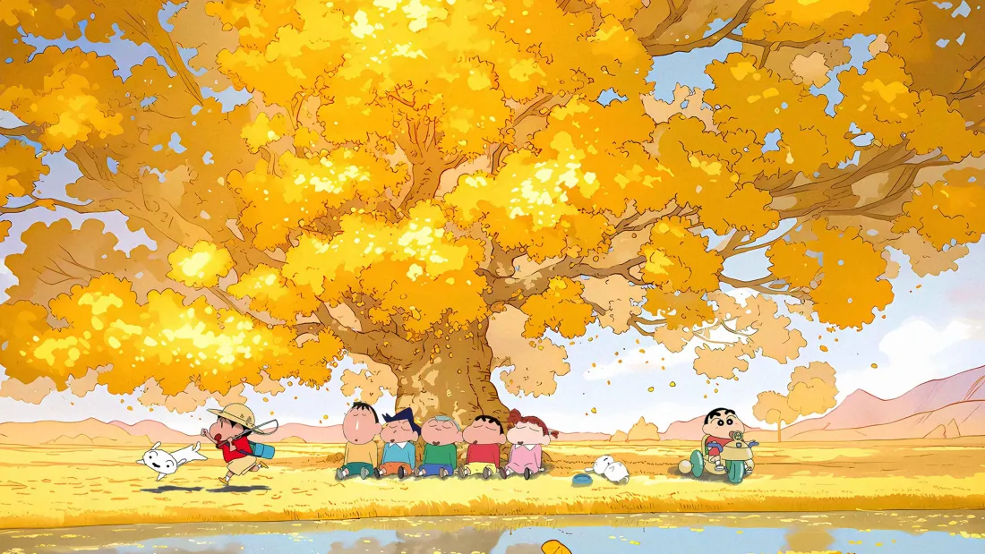 【秋日童话】｜蜡笔小新4K壁纸：黄调美学与超清画质的奇幻融合