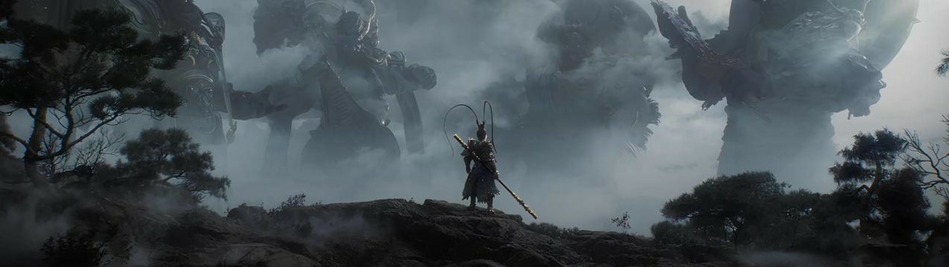 【虚实之界】黑神话悟空双屏壁纸：5120×1440玄铁灰里的东方魔幻战场