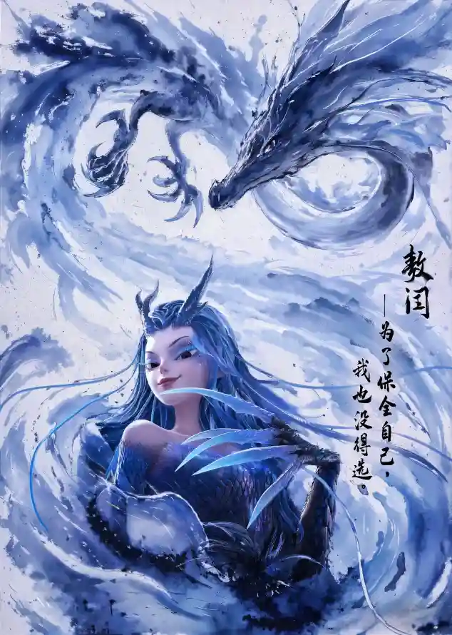动漫二次元龙女敖闰水墨画壁纸,动态水墨特效,WordPress主题适配