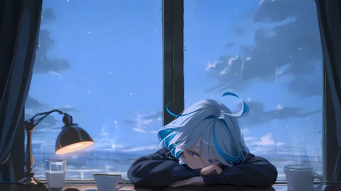 4096x2295分辨率二次元壁纸,蓝瞳少女与动态星云特效