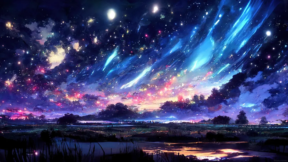 星夜狂想曲｜油画笔触×夜色秘境：2200×1237超清自然风景壁纸