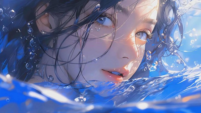 深海蓝眸方程式｜水境少女4K壁纸重构光影迷宫的流体美学