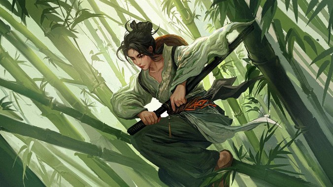 青灰竹影方程式｜竹林女刀客长刀比试4K壁纸重构武侠美学的流体动力学