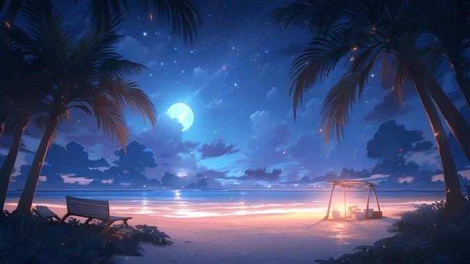 深海蓝调星穹诗｜海边夜景星空壁纸重构数字海洋的静谧方程式