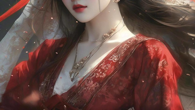 朱砂赤霞方程式｜红衣古风动漫新娘4K壁纸重构东方婚嫁的流体美学