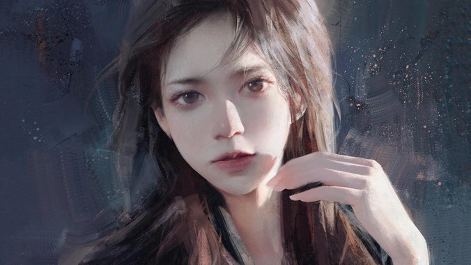 柔雾棕调方程式｜长发女孩手势4K壁纸重构暗夜美学的流体动力学