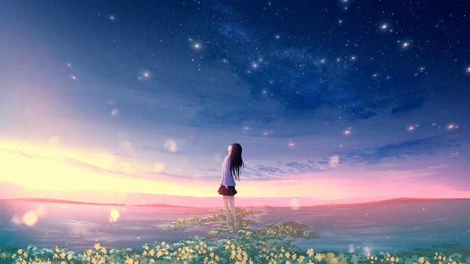 暮色星轨方程式｜银河星空少女4K壁纸重构宇宙美学的流体动力学