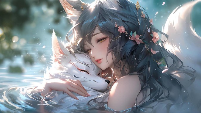 深海蓝调晨雾诗学｜狐狸少女4K动漫壁纸重构数字童话秘境