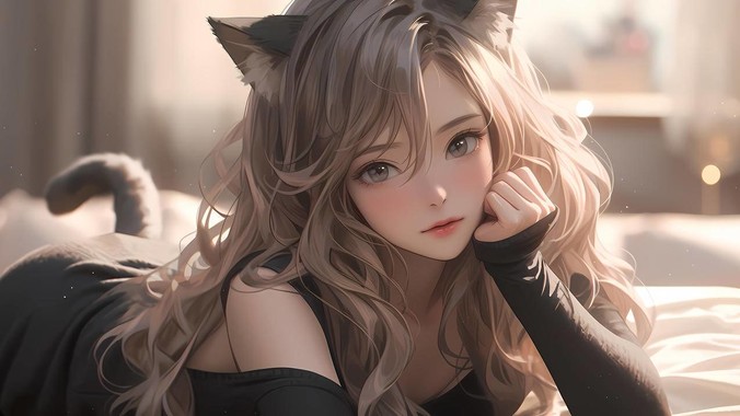 暖棕幻境方程式｜兽耳猫尾动漫少女4K壁纸重构二次元光影的流体美学