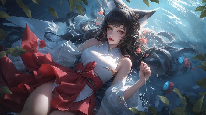 水漾幻境方程式｜阿狸水中唯美4K壁纸重构国风赛博的流体美学