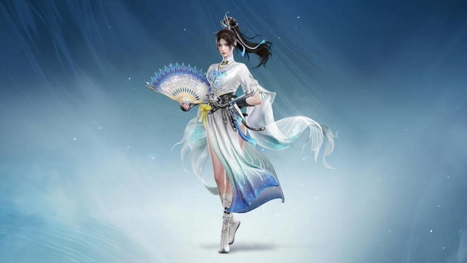 青灰流体方程式｜永劫无间古风美女4K壁纸重构东方幻境的流体动力学