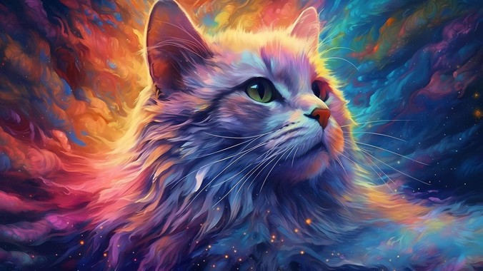 幻彩星穹方程式｜彩色猫4K壁纸重构宇宙美学的流体动力学