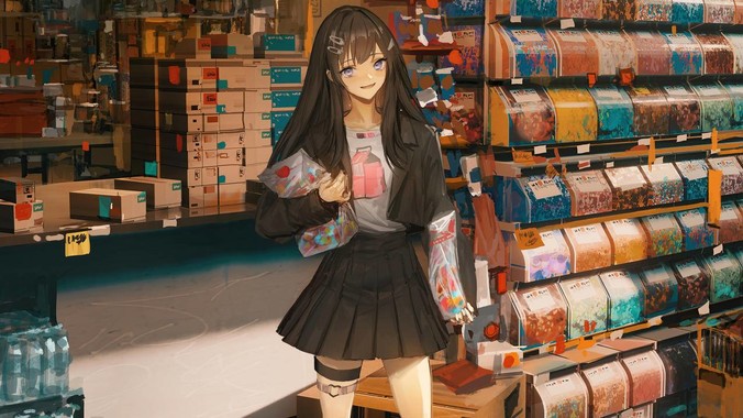 巧克力光影方程式｜动漫女孩商场4K壁纸重构都市霓虹的材质美学
