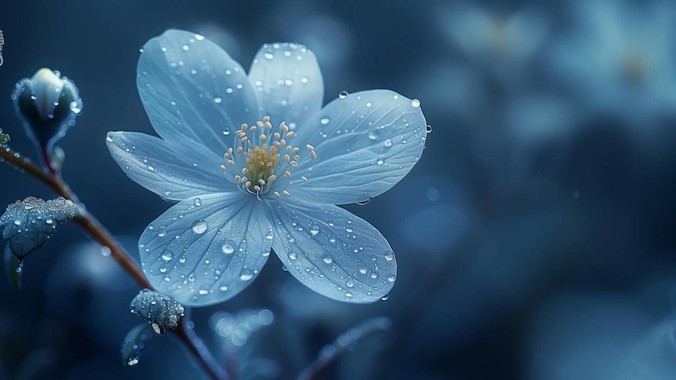 天蓝白花景深方程式｜4K壁纸重构海洋呼吸的静谧光学实验室