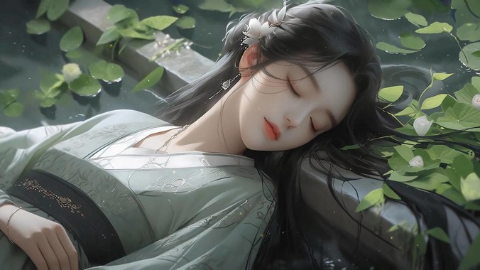 青磁釉色的时空秘境｜古风睡美人4K壁纸重构竹林晨雾的东方美学方程式