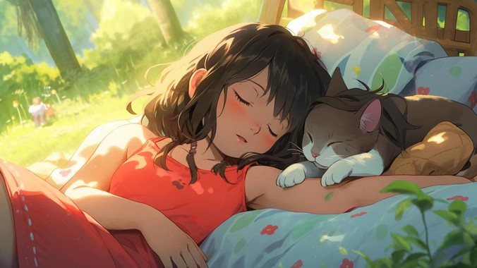 秋日栗棕光影诗｜小女孩与猫4K壁纸重构冬日壁炉边的温暖方程式