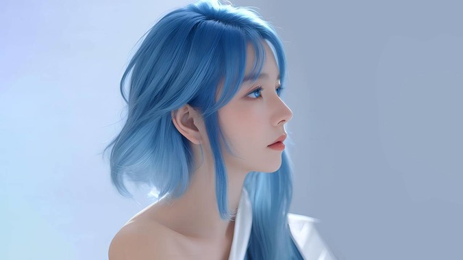 深海蓝调侧颜美学｜蓝发少女4K动漫壁纸重构数字空间的液态诗意