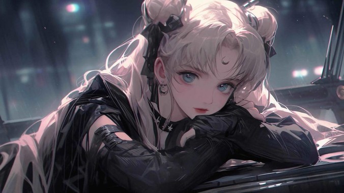 美少女战士月牙壁纸｜#595560赛博霓虹车窗｜4K动漫暗夜美学与经典IP重塑