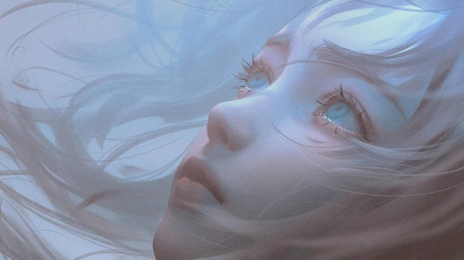 把深海装进屏幕｜天使少女4K动漫壁纸邂逅蓝眸长发的云端梦境