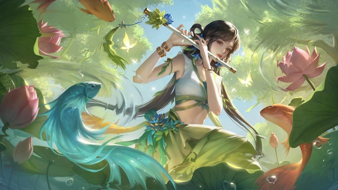 竹青荷影方程式｜古剑奇谭阿阮4K壁纸重构仙侠美学的流体动力学