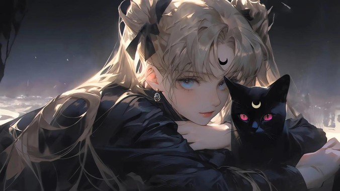 暗夜魔法方程式｜美少女战士黑猫4K壁纸重构星月夜的神秘共振