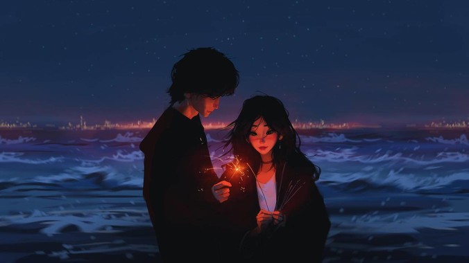 星海蓝调方程式｜夜晚大海情侣4K壁纸重构深蓝浪漫的流体动力学