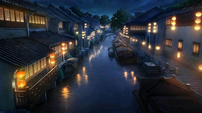 黛蓝夜韵方程式｜江南水乡4K壁纸重构水墨夜色的流体美学
