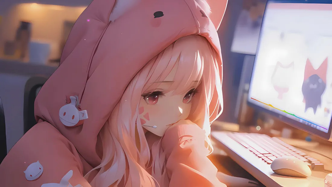 「限免｜粉帽少女电脑梦境壁纸［治愈方程式］｜乐摄图库」​