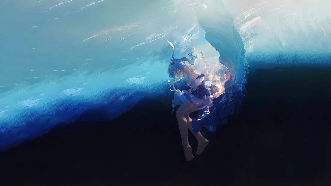 「免费下载｜梦幻二次元深海少女4K插画壁纸」​