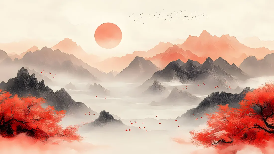「限免典藏｜云岫青峰动态水墨壁纸［三阶留白意境］｜乐摄图库」​