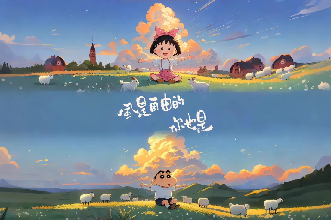 「限免神作｜萌系双星治愈草原壁纸［自由幻想曲］｜乐摄图库」​