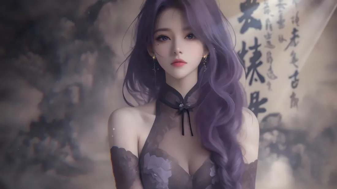 「免费领取｜紫衣古风美人壁纸：水墨意境·长发翩跹」​
