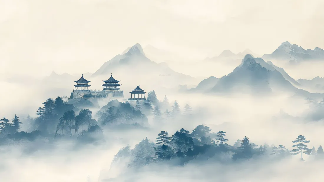 「限免典藏｜云山古建动态水墨壁纸［国风意境觉醒］｜乐摄图库」​