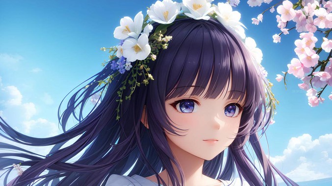 空灵物语｜蓝灰调动漫少女4K壁纸：信州蓝云层算法×动态拓扑花环系统